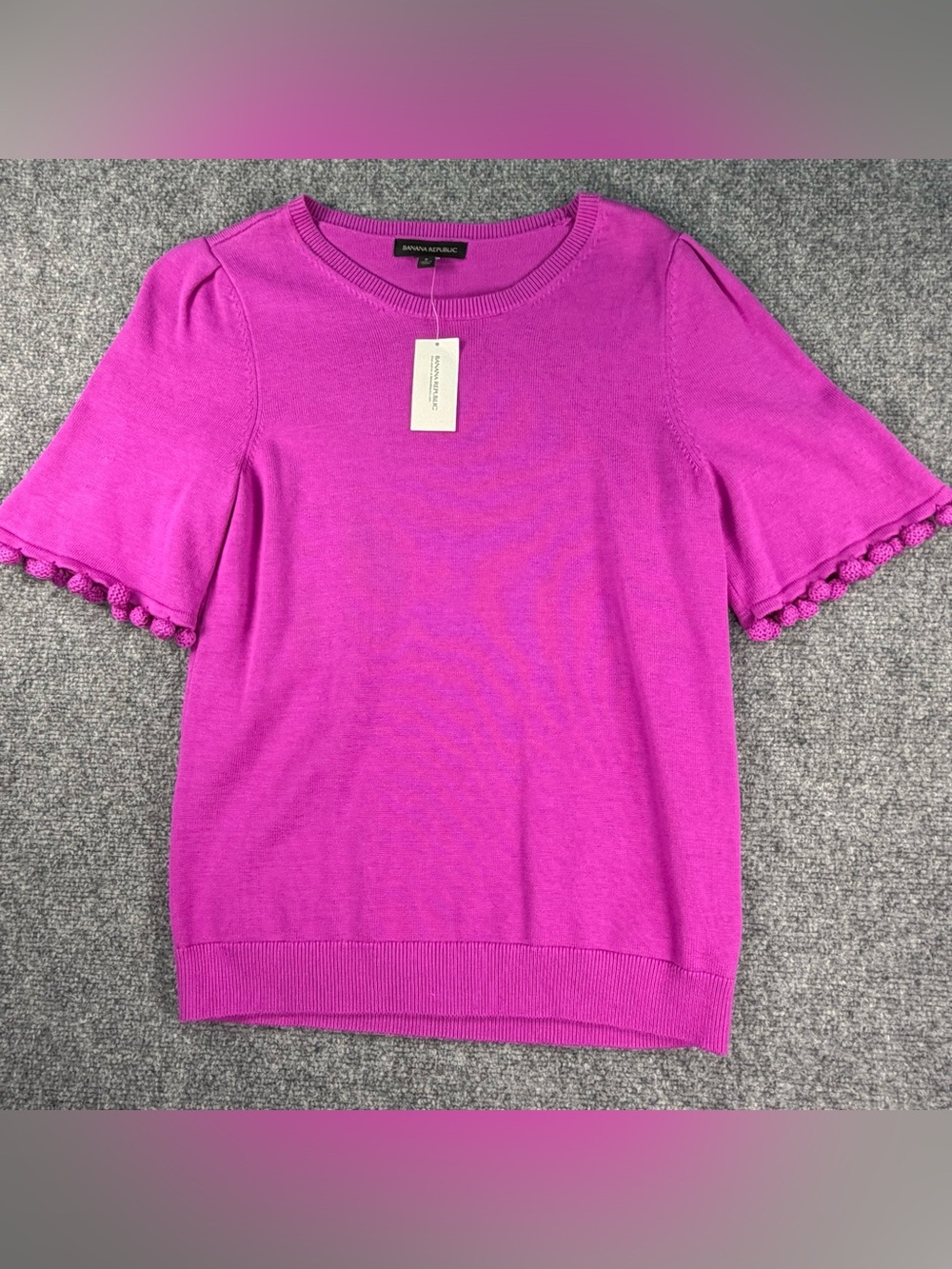 Banana Republic Bright Magenta Pom Pom Short Sleeve Knit Tee